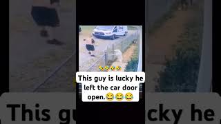 This guy is lucky he left the car door openfunny video [upl. by Llerral]