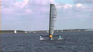 Windrider Rave Hydrofoil trailerable trimaran  boat vs Corsair F24 trimaran [upl. by Dever]