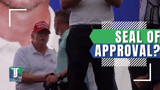 WATCH Donald Trump SHAKES Henrik Stensons hand AFTER winning LIVE Golf Tour Bedminster [upl. by Anita]