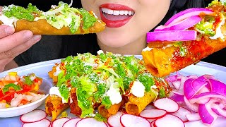 EATING CRISPY FLAUTAS  SALSA  GUACAMOLE ASMR MUKBANG Real Eating Sounds ASMR Phan 먹방 [upl. by Enajyram594]