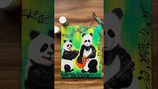 Musical Pandas🐼acrylic painting on canvas🎸🎶diyadrawsssmusicpandacanvasacrylicguitarflute yt [upl. by Yecies]