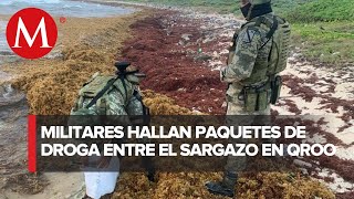 En Quintana Roo Ejército encuentra 65 kilos de cocaína entre el sargazo [upl. by Carlee]