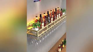 Glass Rail Wine Rack Upside Down Holders Design Hanging Cup Dinning Area Night Club Wine Cabinet [upl. by Avigdor]