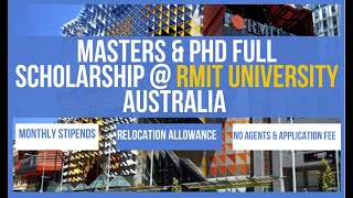 No Agent No IELTS No application fee 35885 Stipend for MSc amp PhD Scholarship at RMIT University [upl. by Nonna841]