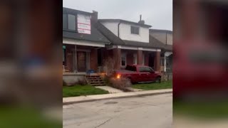 Gas line struck after stolen car crashes into Hamilton home [upl. by Yelrebmik]