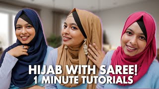 How To Style Hijab With Saree  3 Party Hijab Style  Khudalagse [upl. by Anyl]