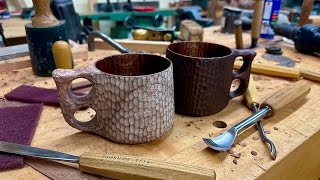 Scrap Wood Project Hand Carved Wood Mugs [upl. by Suciram]