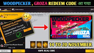 FREE FIRE REDEEM CODE TODAY  FF REDEEM CODE TODAY  WOODPECKER  GROZA REDEEM CODE TODAY [upl. by Rimola]