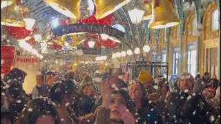 Snow in London Covent Garden  London Christmas Lights Walk 2023  London Night Walk 4K HDR [upl. by Silado]