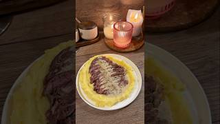 Steak with creamy black pepper sauce and mashed potatoes 🤤 steak dinner recipe potatorecipe [upl. by Gnus90]