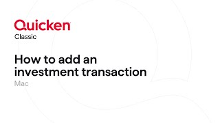 Quicken Classic for Mac  How to add an investment transaction [upl. by Macleod]