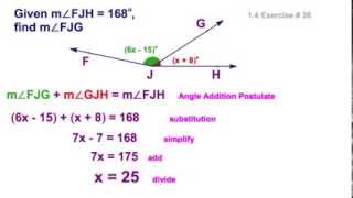 14 Angle Addition Postulate with algebra [upl. by Landmeier]