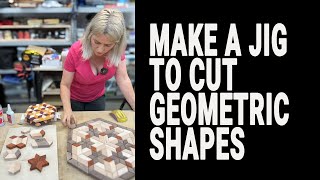 How to make a jig to cut geometric wood shapes Mosaic style cutting boards tables trivets boxes [upl. by Maryn]