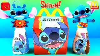 DISNEY STITCH McDONALDS HAPPY MEAL TOYS MILK APPLE SLICES BOX CAJITA FELIZ JUGUETES FEB MAR 2022 [upl. by Ttirb]