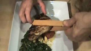 How to make pan grilled sword fish roasted tomatoes spinach butter beans entrée video recipe [upl. by Retrak]