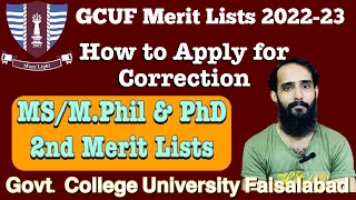 GCUF 2nd Merit Lists for MS MPhil amp PhD  How to Apply for Documents Correction  GCUF Admission 22 [upl. by Hcahsem269]