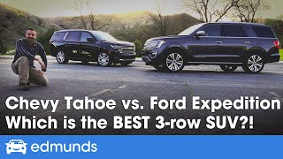 2021 Chevy Tahoe vs Ford Expedition  FullSize 3Row Family SUV Comparison Test [upl. by Anairdna593]