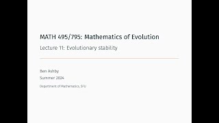 MATH 495795  Lecture 11  Evolutionary stability [upl. by Peggie]