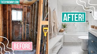 DIY Small Bathroom Renovation with EXTREME before amp after  Lake House Makeover  The DIY Mommy [upl. by Qahsi]