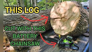 Greenworks Commercial 20quot chainsaw cutting a 3 foot ash log [upl. by Alrac]