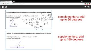 Solving an equation involving complementary or supplementary angles [upl. by Eiramanad]