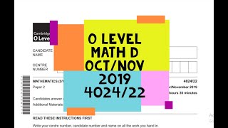 O Level Math D Paper 2 402422 OctNov 2019 [upl. by Atikihc]