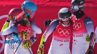 Mikaela Shiffrin US just miss podium in mixed team event  Winter Olympics 2022  NBC Sports [upl. by Drida]