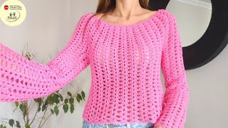 Sweater Verano💕 Topdown tejido sin costuras ideal para principiantes Tu primera prenda en crochet [upl. by Attennek]