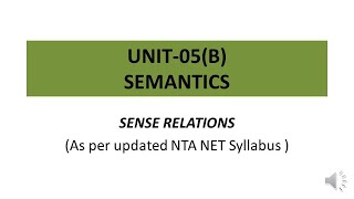 SemanticsSense Relations NTA NET Linguistics [upl. by Kezer]