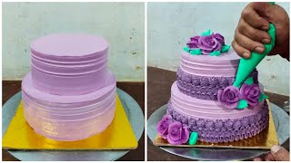 2 Kg Simple Birthday Cake Design  How to Make Two Step Cake  Double Story Birthday Cake Making [upl. by Ydissac]