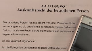 Art 15 DSGVO Auskunftsrecht der betroffenen Person [upl. by Christianity296]