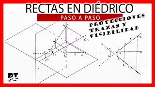 🏆 Sistema Diédrico rectas 🔥 RECTAS en DIÉDRICO  Proyecciones trazas y visibilidad [upl. by Krilov42]