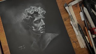 WHITE CHARCOAL CLASSICAL DRAWING TIMELAPSE  HEAD BUST [upl. by Urban359]