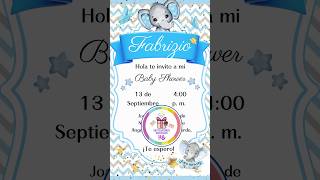 Invitación digital tarjeta animada de Baby Shower invitacióndigital elephant invitation bebé [upl. by Alleen883]