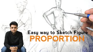 PROPORTION  How to Sketch Human Figure  Drawing Lessons in Hindi [upl. by Attikram]