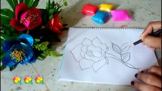 Rose flower drawing with pencil✍️✍️eusy Rose flower drawing💐গোলাপ আর্ট। [upl. by Koa104]