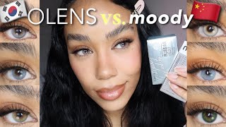 OLENS VS MOODY LENS Comparison Review amp TryOn Testing Korea amp China Contacts [upl. by Lyrred]