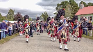 Massed pipes amp drums parade to the 2018 Braemar Gathering Royal Highland Games in Scotland 4K [upl. by Wilen]