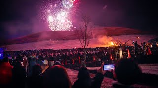 Fireworks at Japans Burning Mountain Event Enjoying a Japanese Festival at Night [upl. by Luhem834]