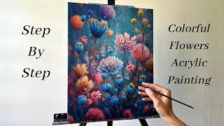 How to PAINT Colorful Flowers  ACRYLIC PAINTING 🌸 [upl. by Ahsil]