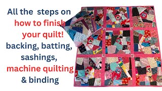 HOW TO FINISH CRAZY QUILT  PART 3  Sandwich backing sashing quilting amp binding [upl. by Gothar]