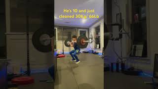 My 10yr old cleans 30Kg66Lbs  Yes it is safe for kids to lift with proper form weightlifting [upl. by Bohrer]