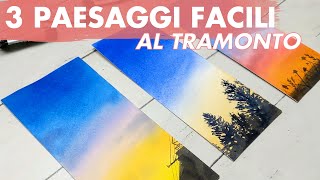 3 IDEE per PAESAGGI AL TRAMONTO semplicissimi ad ACQUERELLO [upl. by Yahsel126]