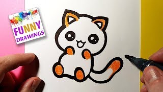 HOW TO DRAW A CUTE FUNNY KITTEN  EASY DRAWING TUTORIAL [upl. by Hnid]