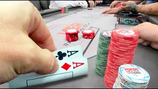 Pocket Aces on Triple Straddle Becomes 4Bet Pot [upl. by Epilif906]