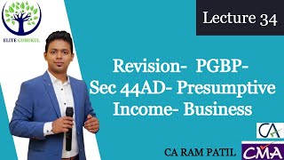 Lecture 34  Revision  PGBP  Sec 44AD Presumptive Income Business [upl. by Lobell]