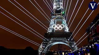 Impresionante espectáculo de luces en la torre Eiffel para la inauguración de los Juegos Olímpicos [upl. by Selrahcnhoj]