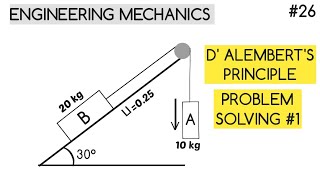 D ALEMBERTS PRINCIPLE PROBLEM SOLVING 1 ENGINEERING MECHANICS [upl. by Siward]