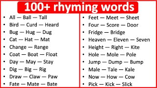 100 Rhyming Words  What are rhyming words  Learn with examples [upl. by Erotavlas]