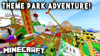 Minecraft Maps  THEME PARK ADVENTURE Ep1 Rollercoasters Mazes Hunted Houses amp more [upl. by Iphagenia]